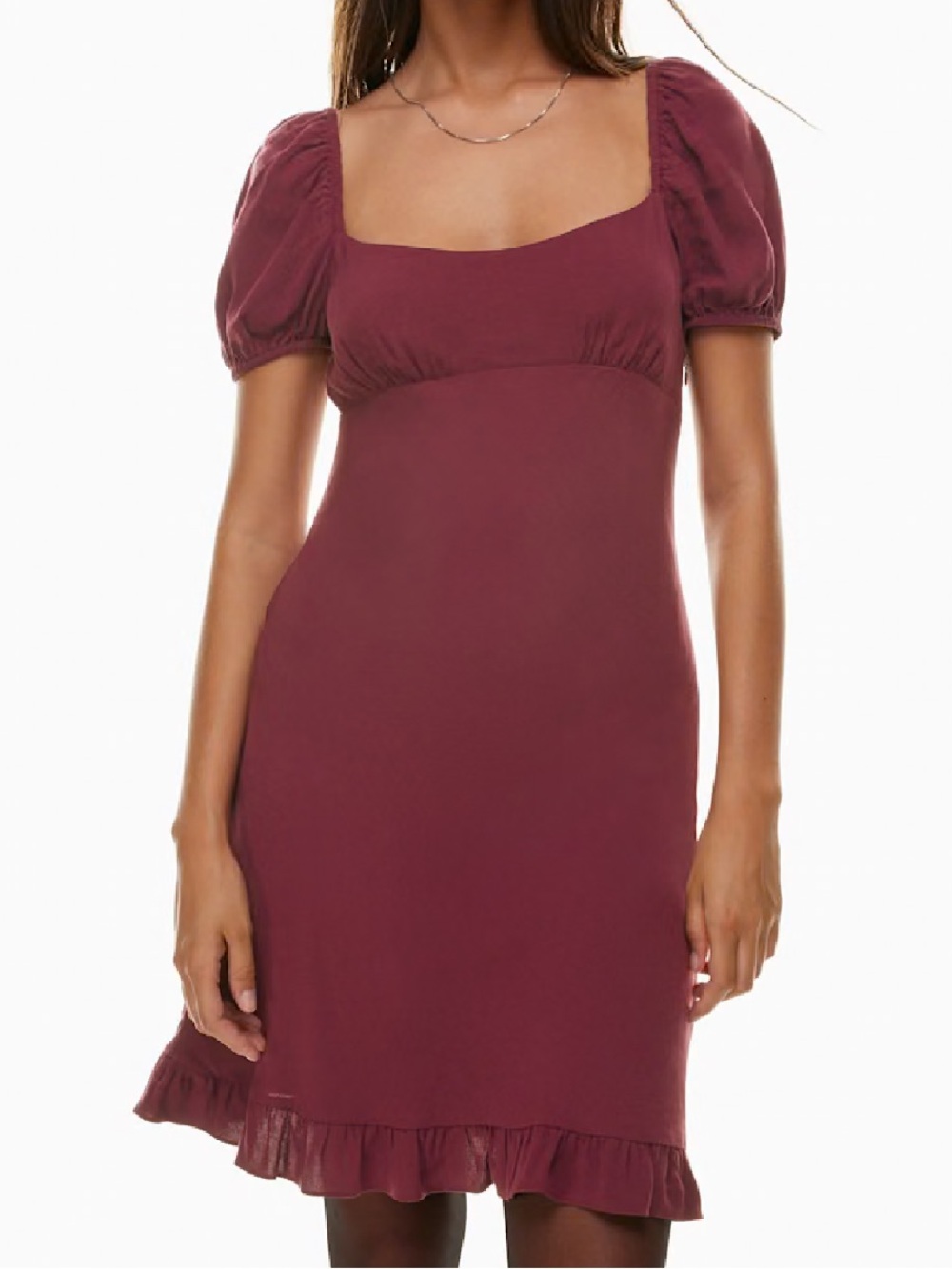 Sunday Best Square-Neck Puff Sleeve Mini Slip Dress “Mariposa” Burgundy